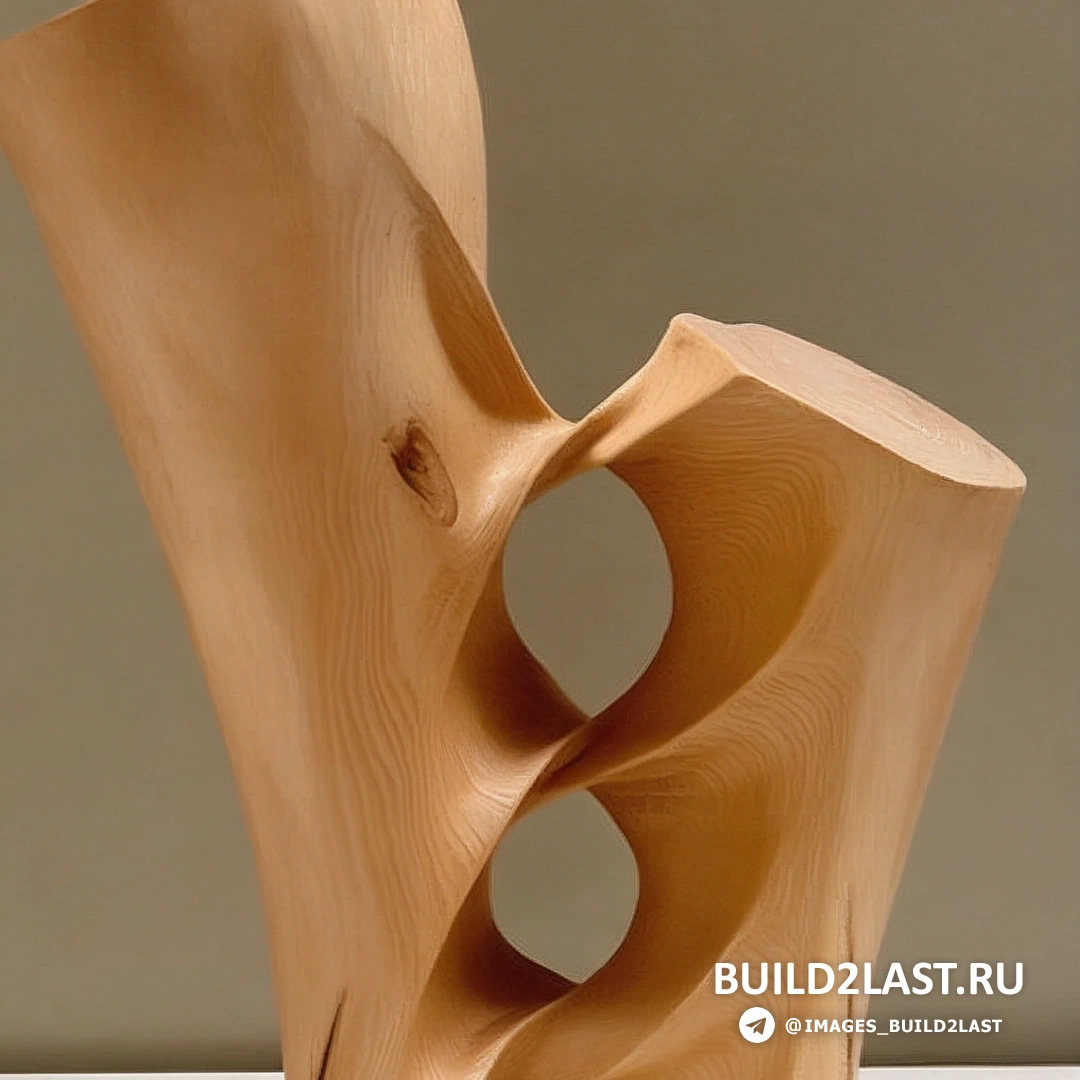 Деревянная скульптура, в которой элементы переплетаются, создавая визуальный эффект движения и трансформации