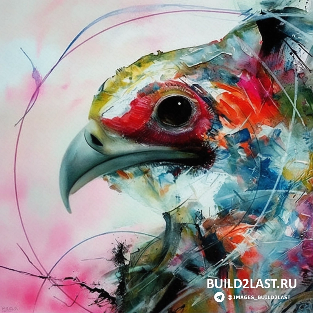 Изображение фантастической птицы с яркими цветами и детализированными перьями, переливающимися на фоне