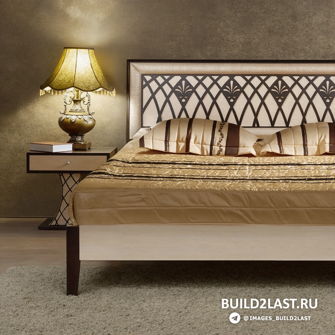 Кровать с изголовьем, выполненным из зеркальных панелей