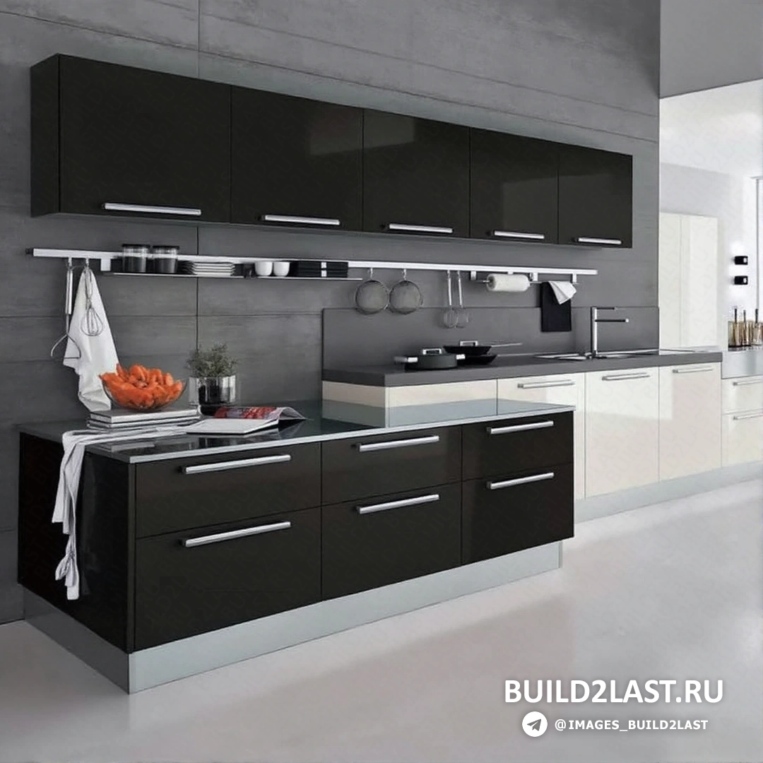 Кухня с темной деревянной мебелью, коричневыми тонами и кухонным островом, дополненная точечным освещением