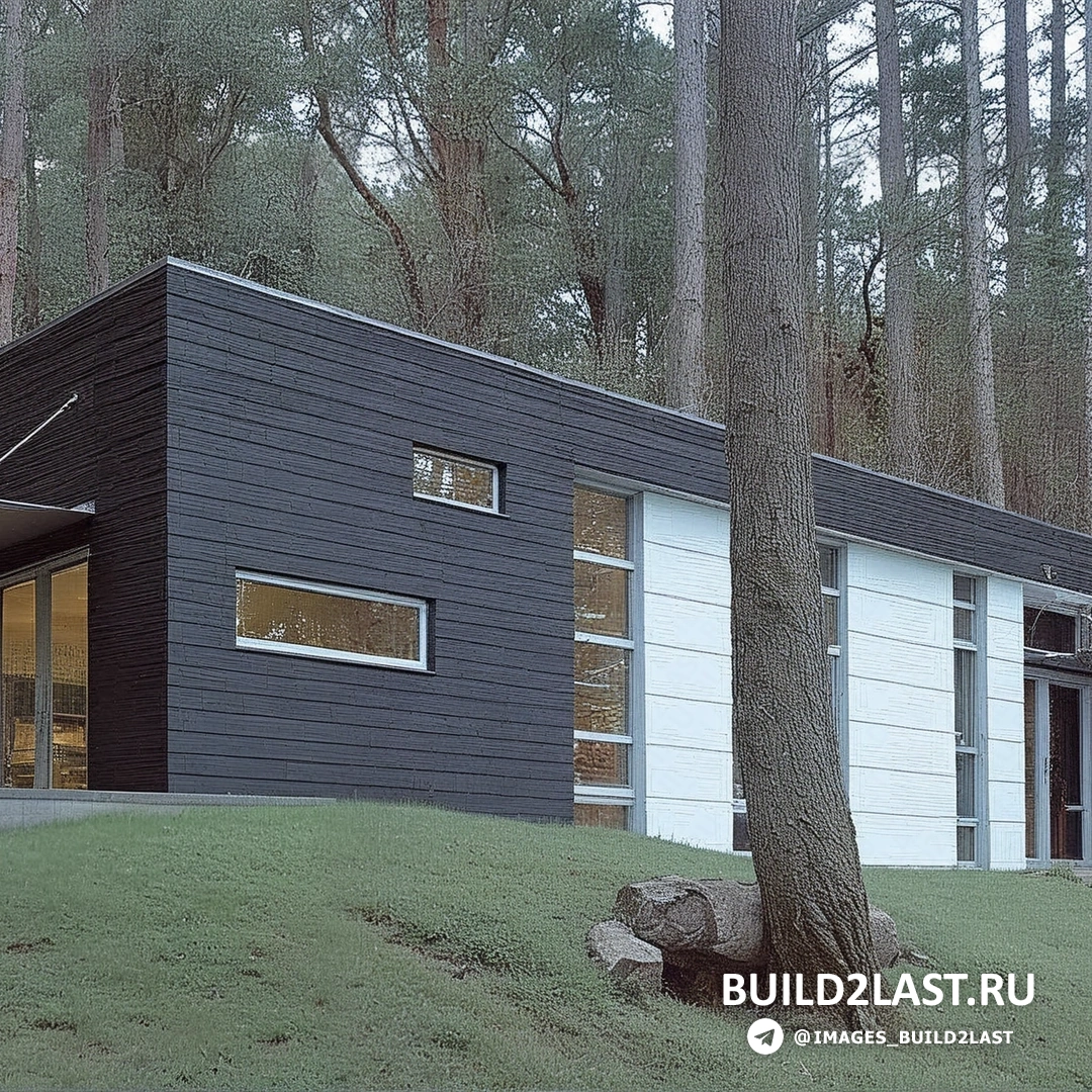 Одноуровневый дом с небольшим садом на переднем плане, с крышей из черепицы