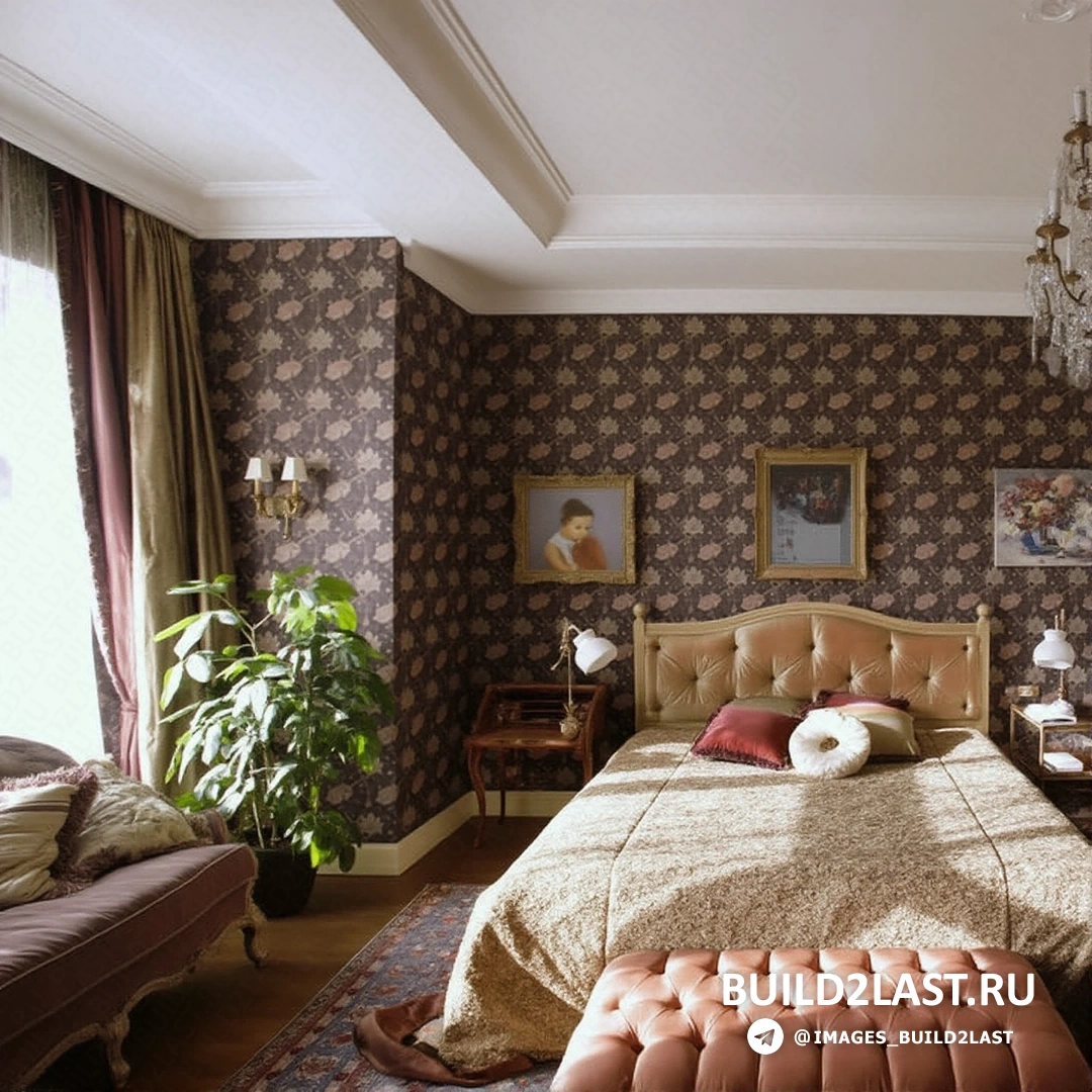 Роскошная викторианская спальня с камином, покрытым изысканным плиточным декором