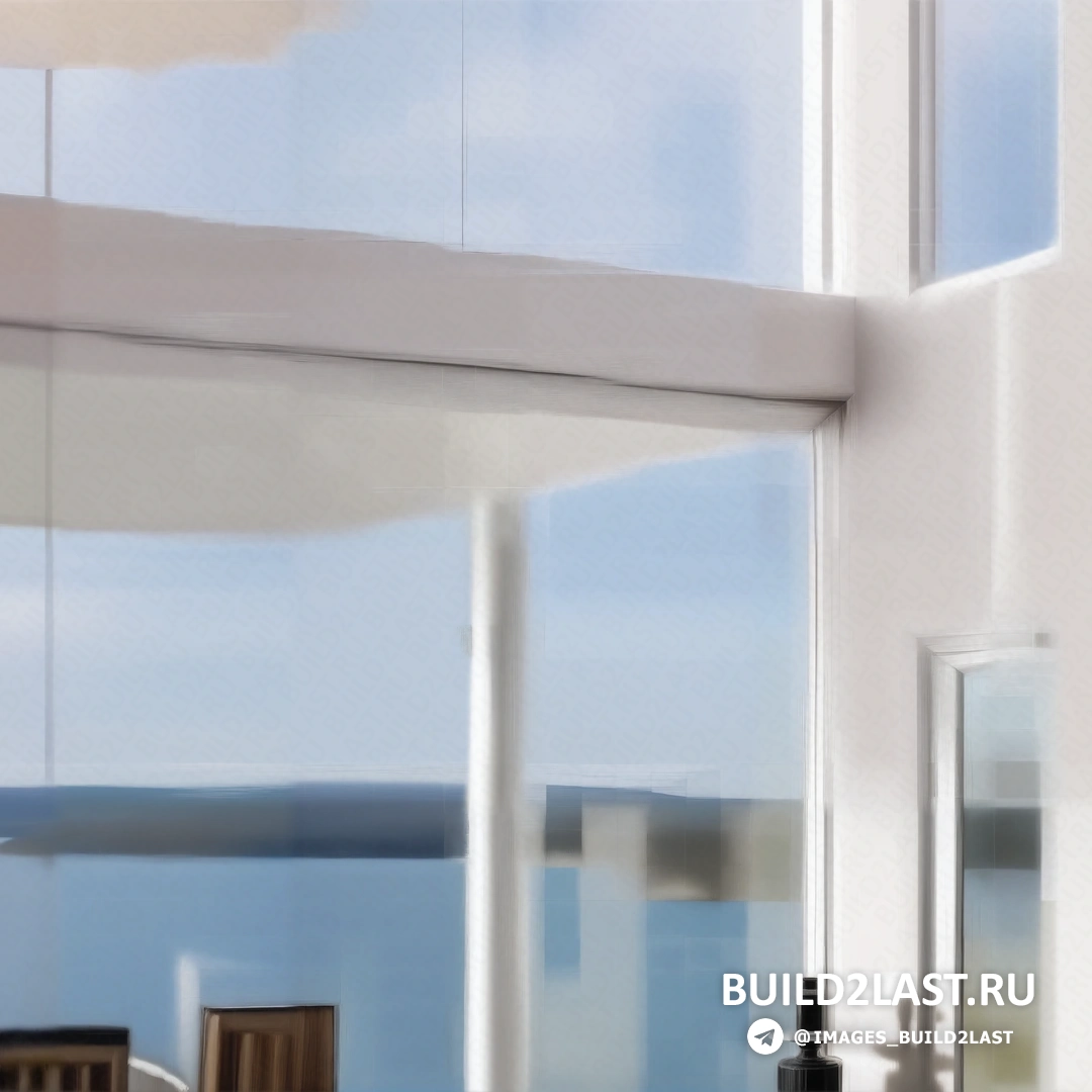 Современный бассейн с прозрачными стенами, отражающими небо и пейзаж