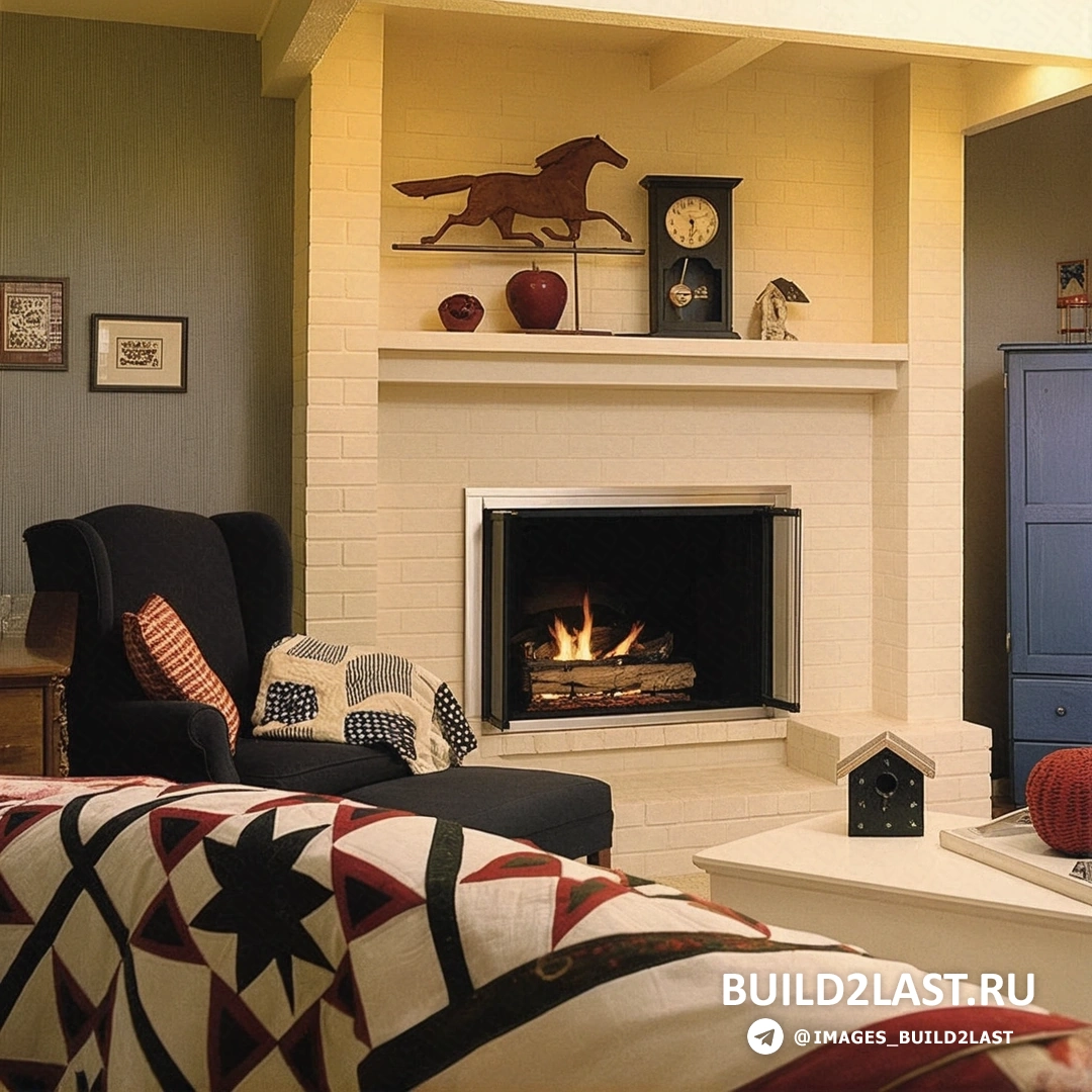 Спальня в дачном доме с кроватью, ковром и декоративными подушками, выполненная в пастельных тонах с элементами светлого дерева и вагонки