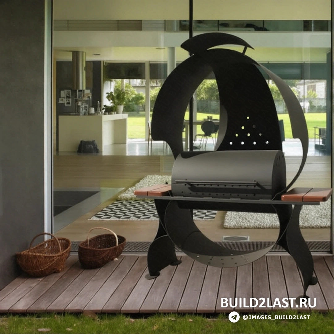 Уличный гриль в этническом стиле, выполненный из кирпича и дикого камня с элементами белого, бежевого и коричневого цветов