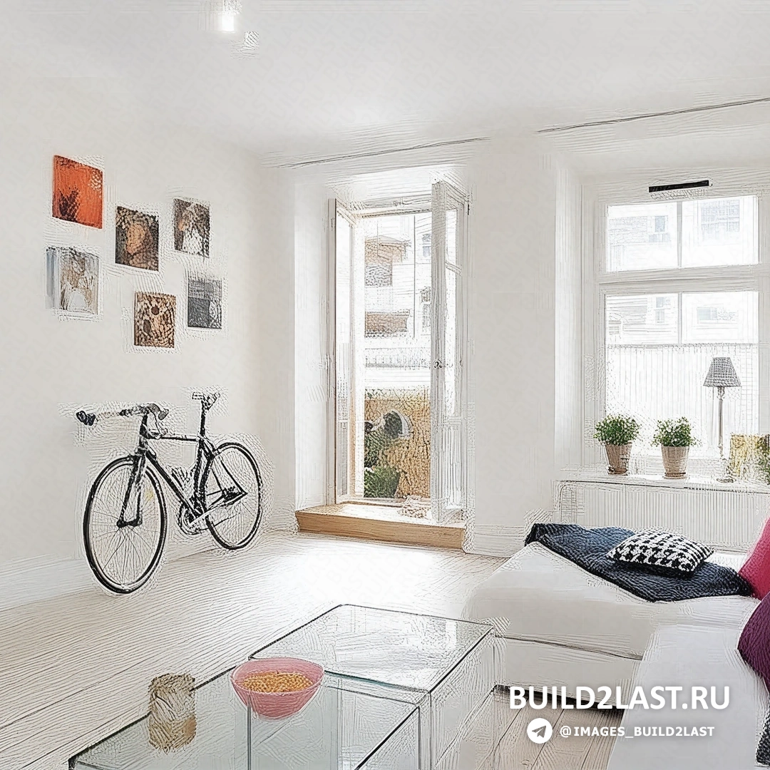 Велосипед, установленный на кронштейн, крепящийся к стене в прихожей