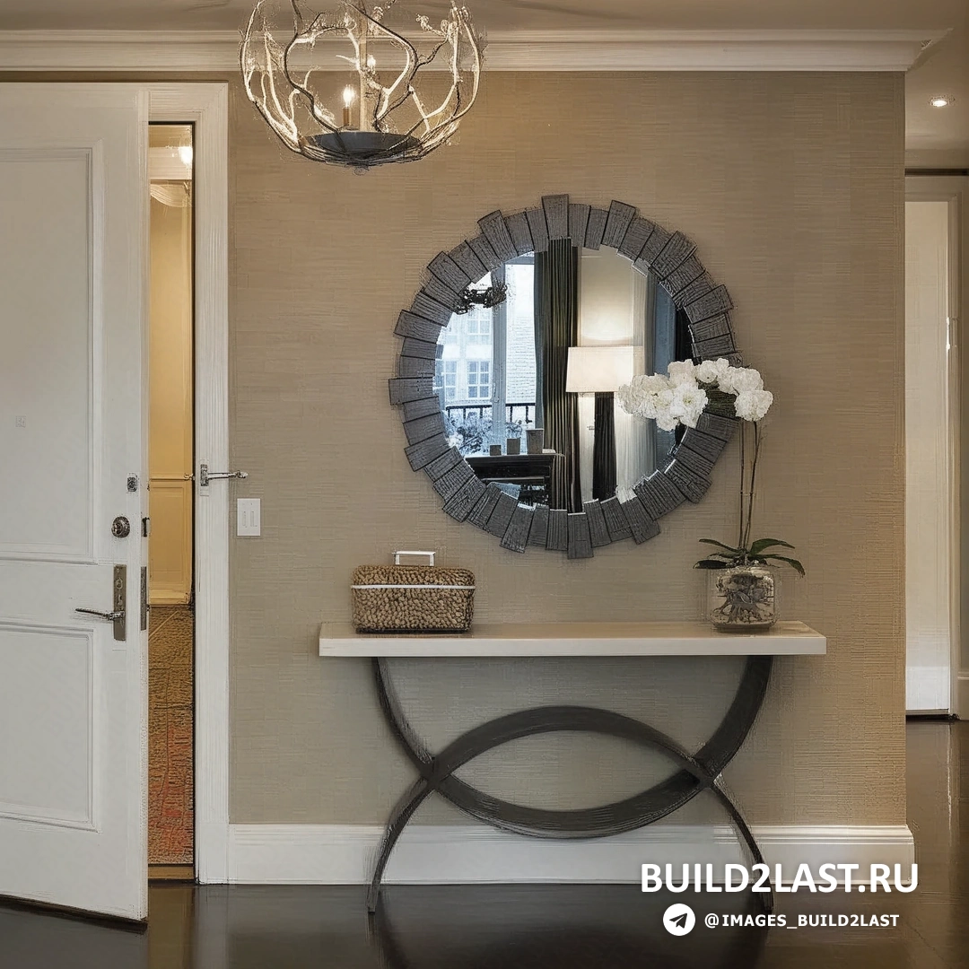 Зеркальная панель с крючками и полкой в прихожей